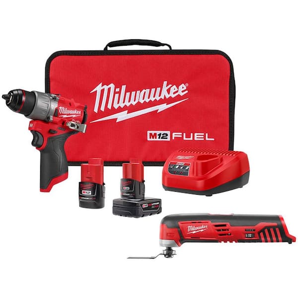 Milwaukee M12 FUEL 12V Lithium-Ion Brushless Cordless 1/2 in. Hammer Drill Kit w/M12 Oscillating Multi-Tool