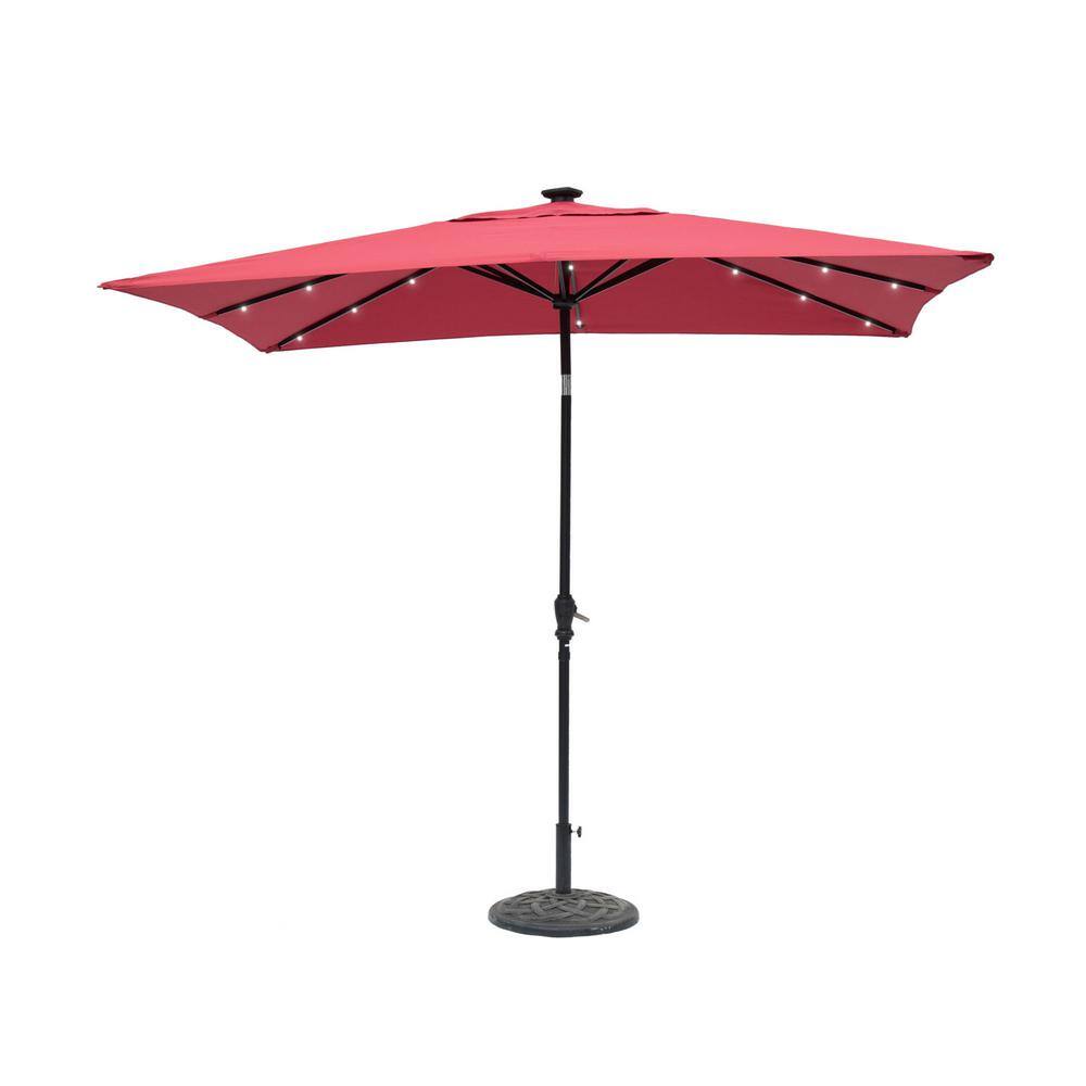 SUNergy 50104392 9-ft by 7-ft Outdoor Solar LED Lighted Umbrella Scarlet 