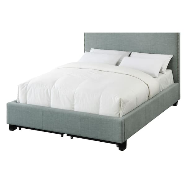 Modus Furniture Geneva Ariana Blue Bluebird Linen Queen Storage Bed with Hidden Footboard Drawers