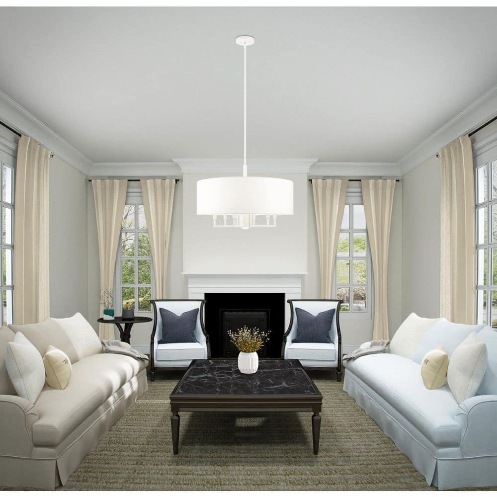 Meridian 7-Light White Fabric Drum Pendant Chandelier