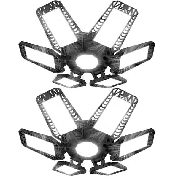 180W 18000-Lumens LED Garage Ceiling Lights 6500K 6 Deformable Panels Screw in for E26/E27 2-Pack