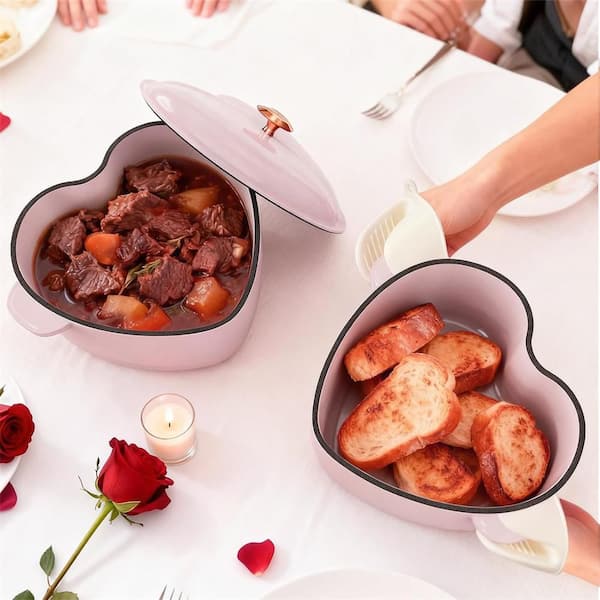 Karl home 4 qt. Enameled Heart Shape Cast Iron Dutch Oven in Pink