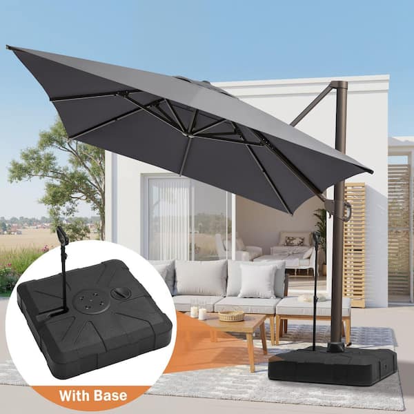 13 ft. x 10 ft. Outdoor Aluminum Heavy-Duty 360° Rotation Cantilever Patio Umbrella in Gray with 300 lbs. Wheeled Base