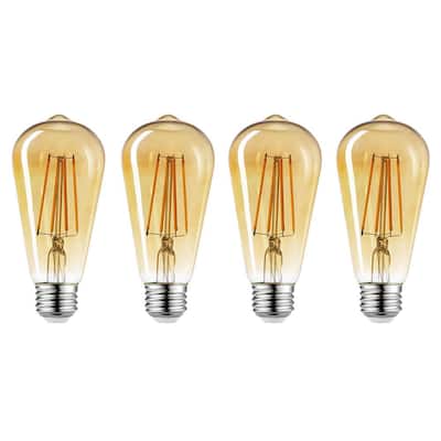 60-Watt Equivalent ST19 Dimmable Vintage Edison Amber Glass LED Light Bulb Soft White (4-Pack) (2150K)