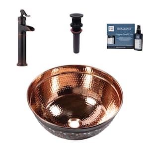Shockley 14 Gauge 16 in. Copper Vessel Bath Sink in Naked Copper with Ashfield Vessel Faucet Kit