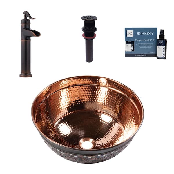 SINKOLOGY Shockley 14 Gauge 16 in. Copper Vessel Bath Sink in Naked Copper with Ashfield Vessel Faucet Kit