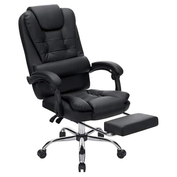 Hoffree Black Leather Ergonomic Executive Office Chair Adjustable Computer Chair with Armrest, Footrest and Lumbar Support