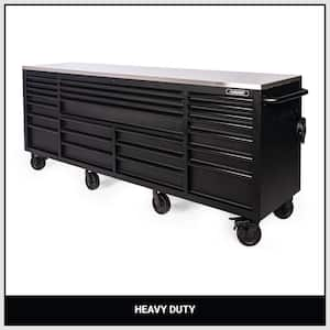 Tool Storage Heavy Duty 96 in. W Matte Black Mobile Workbench Cabinet with Stainless Steel Top