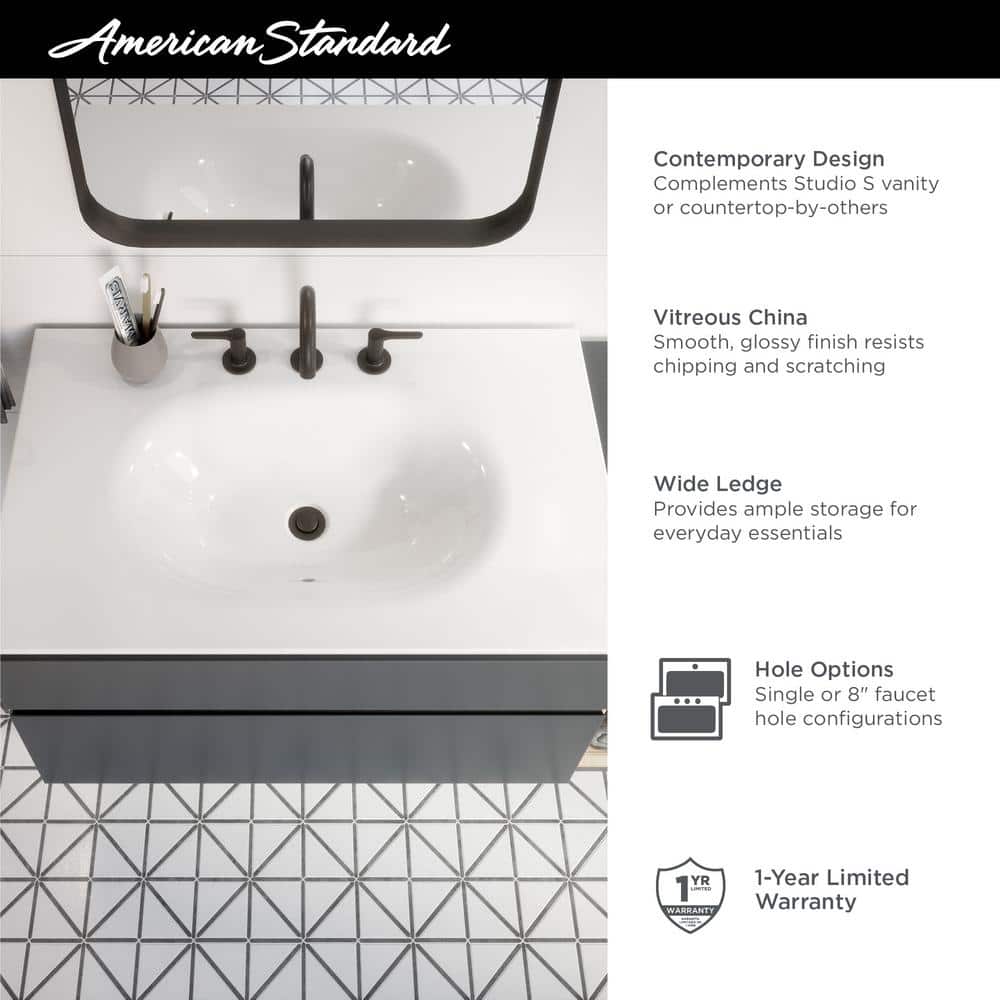 Studio S 24-Inch White Ceramic Rectangular Bathroom Sink with Overflow