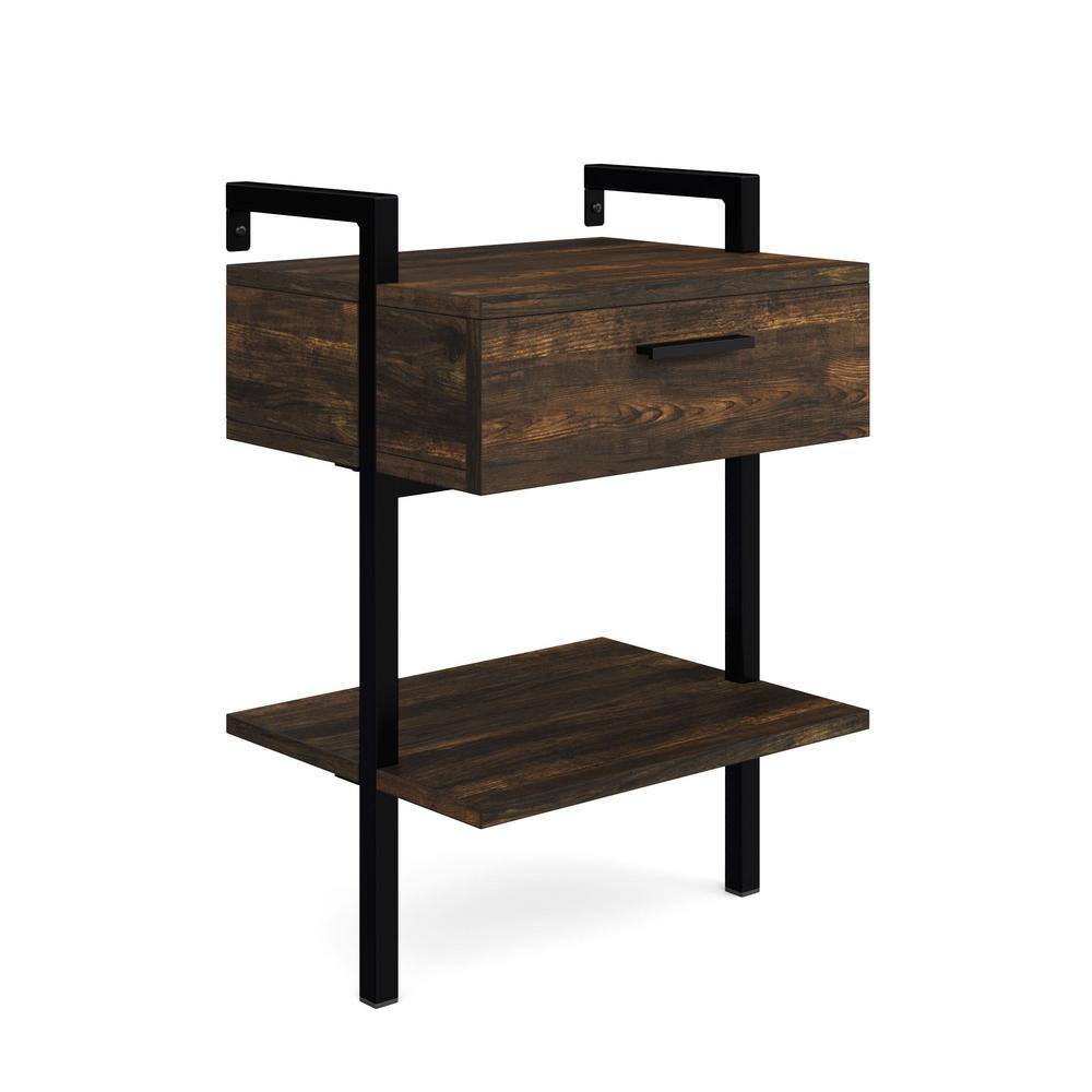 Nathan James Jenny 27 in. Rustic Wall Mount Nightstand with Drawer and