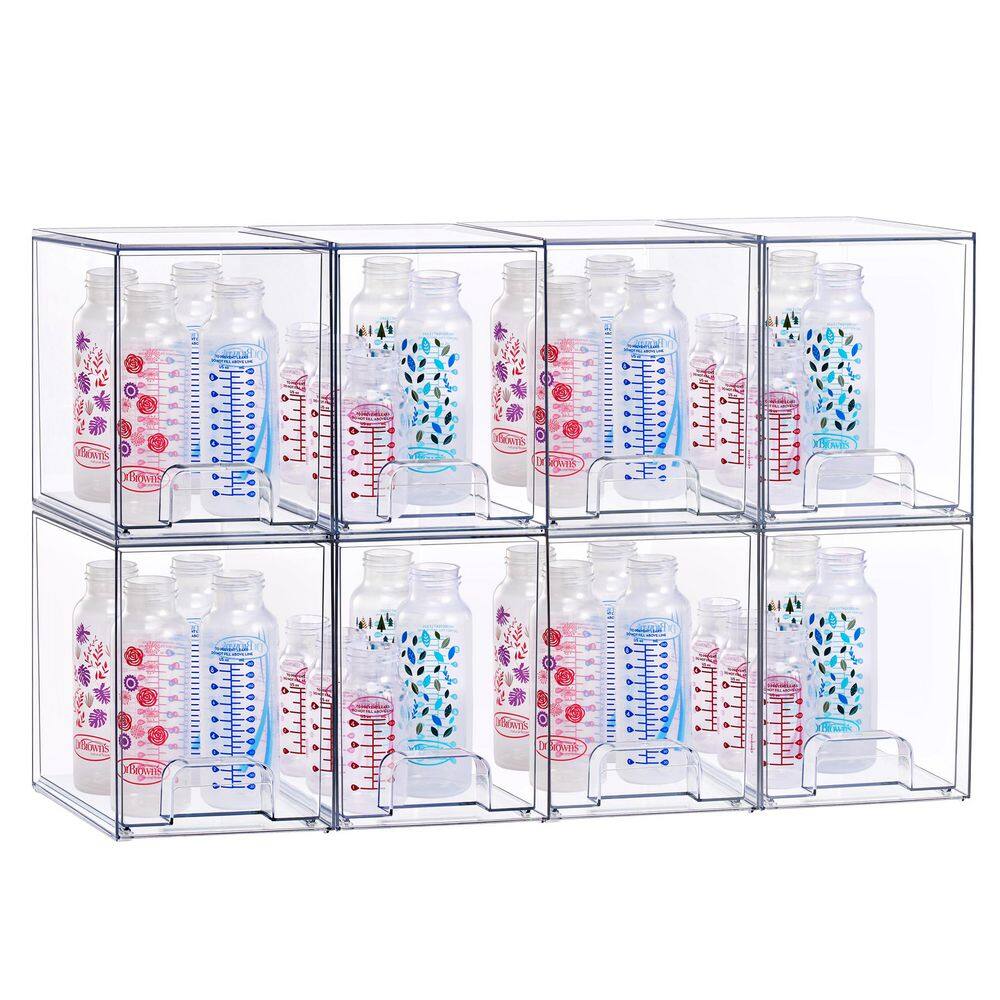 Clear Acrylic Pull-Out Organizer, Tall Stackable Storage Drawers, 8 Pack Plastic Organizer Bins