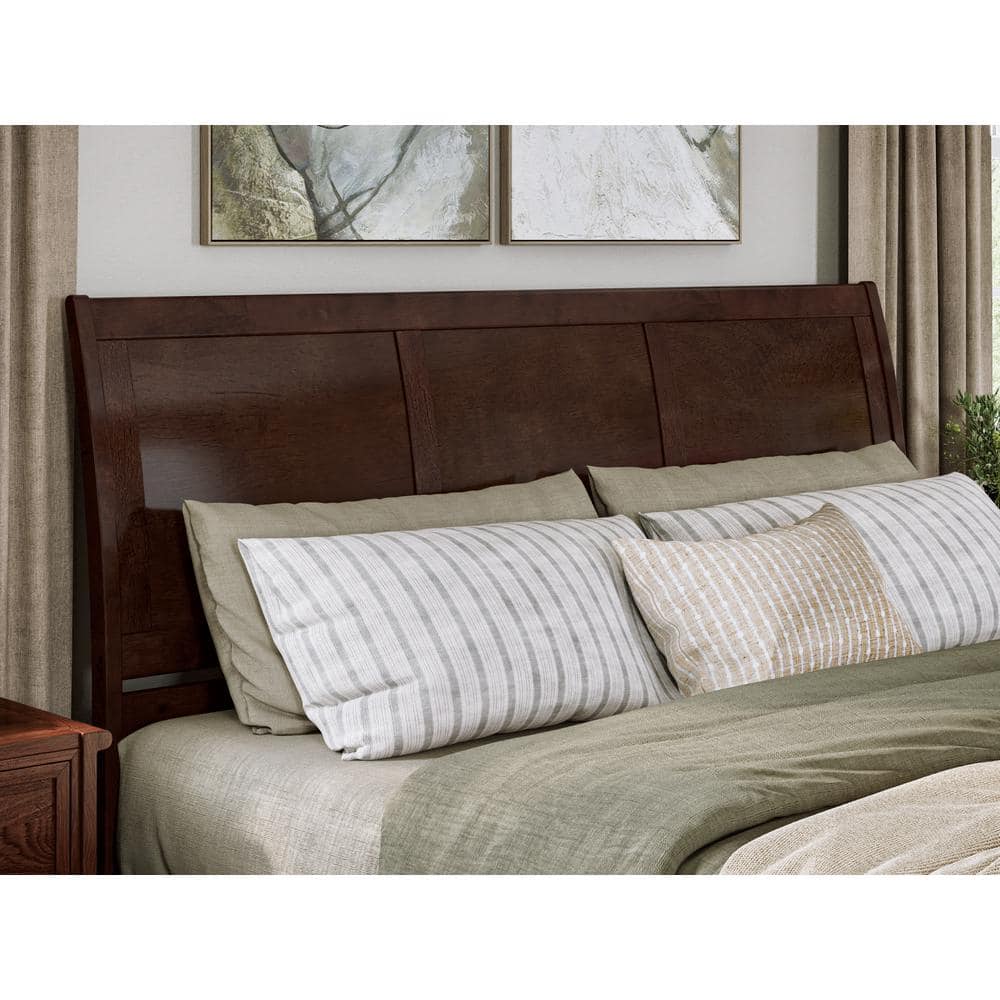 Walnut King Platform Bed with Storage Drawers and Wood Headboard