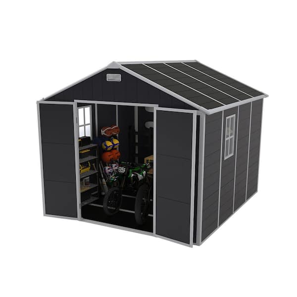 8 ft. W x 8 ft. D Resin Storage Shed 12 mm Thick High Quality pp Board HD Window Water  Rust Proof Dark Grey 64 sq. ft.
