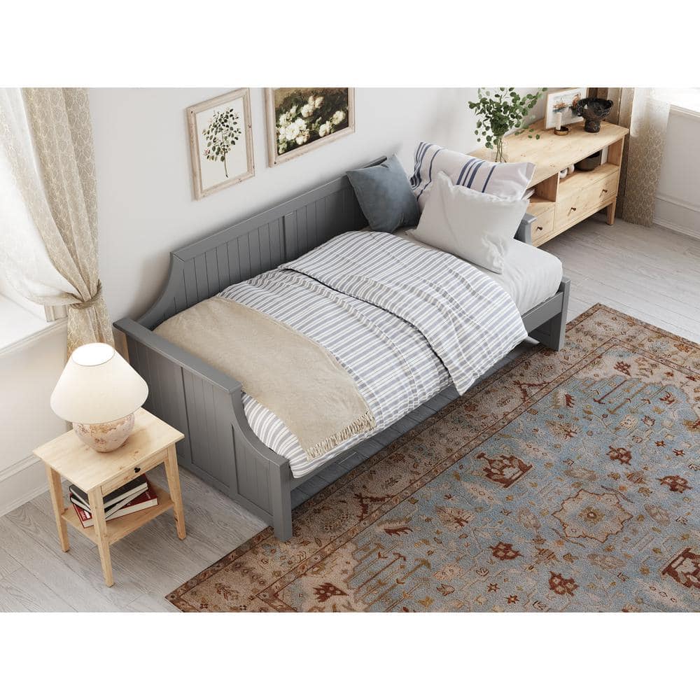 Gray Twin Solid Wood Daybed with Slats and Drawer