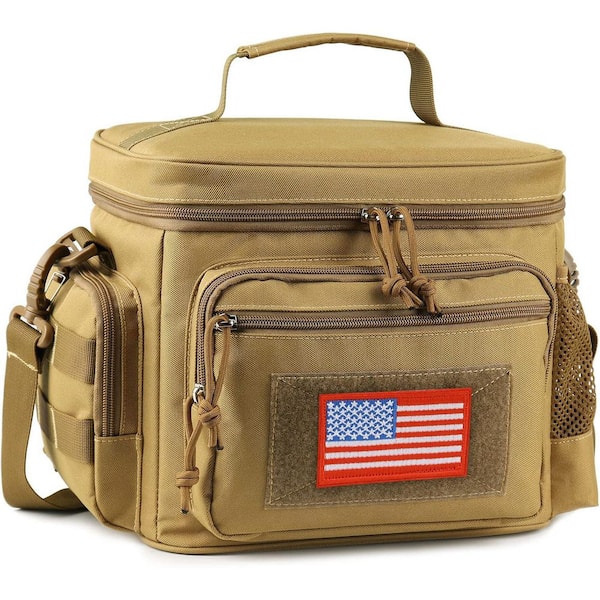 13 qt. Lunch Box Tactical Webbing Leakproof Insulated Large Capacity Cooler with Adjustable Strap Brown