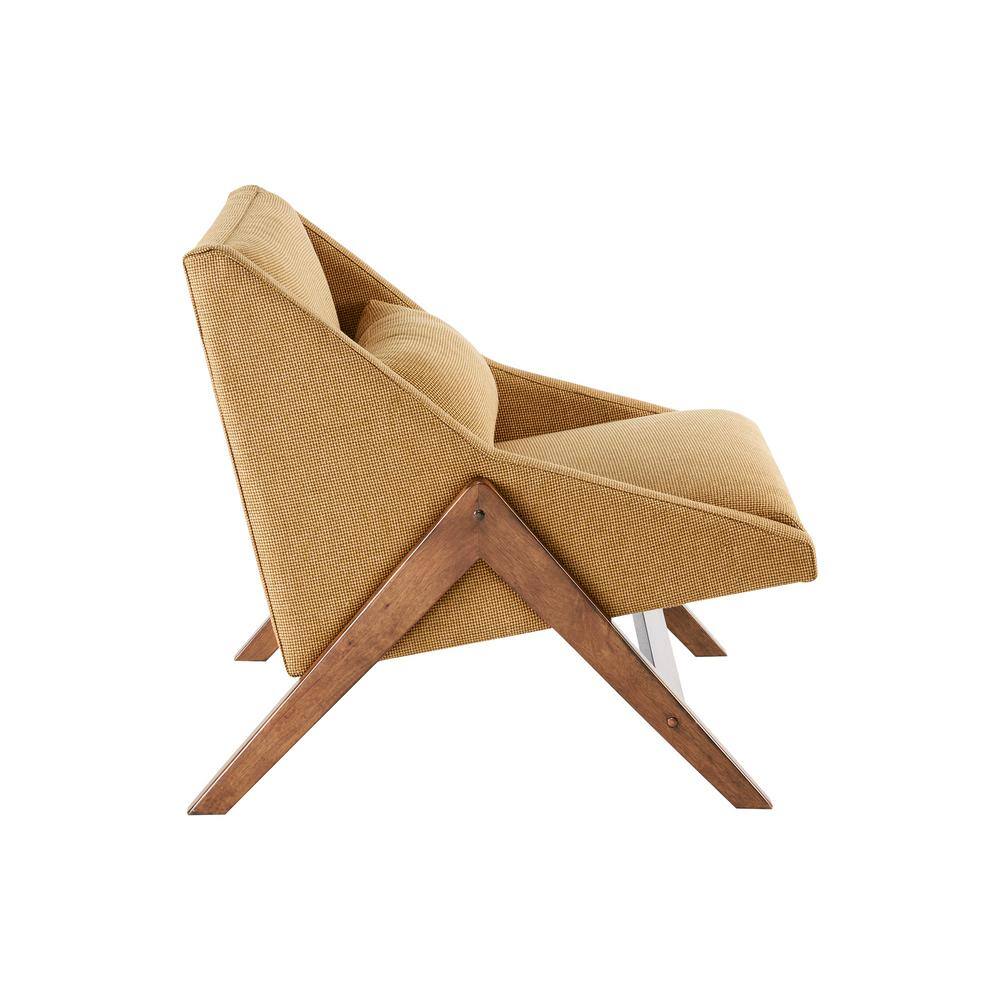 Mustard Yellow Leather and Wood Chaise Lounge Chair