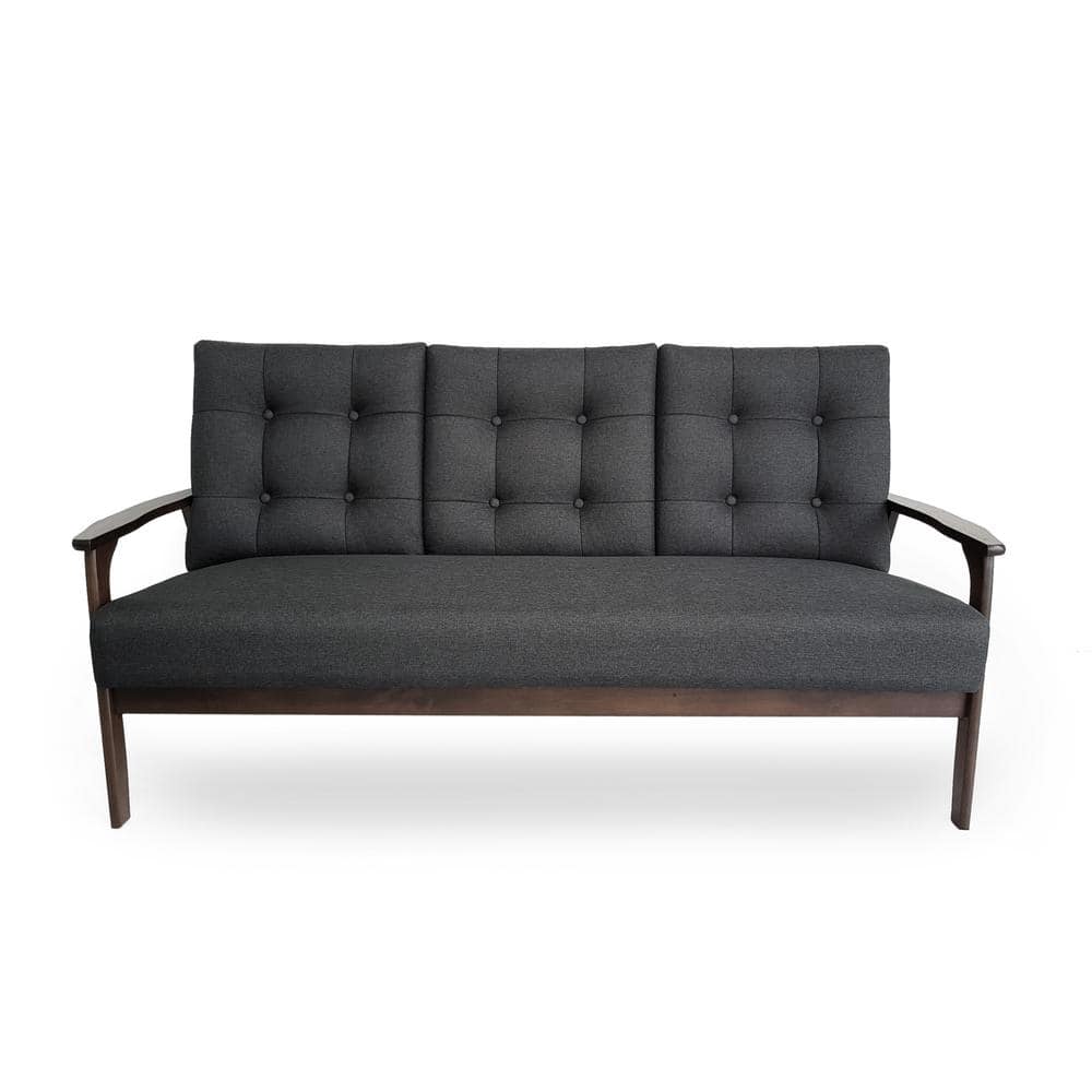 Duluth 65. 6 in. Black Solid Fabric 3-Seater Lawson Sofa