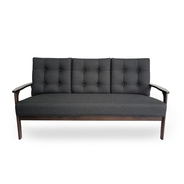 Noble House Duluth 65. 6 in. Black Solid Fabric 3-Seater Lawson Sofa