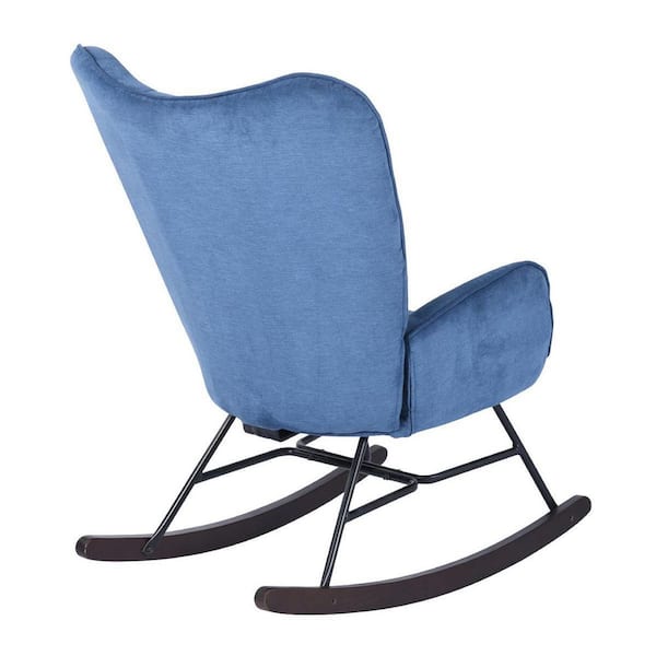 Playful Unravel forstørrelse Blue Vintage Velvet Upholstered Rocking Chair with Brown Legs ZY-W90366924  - The Home Depot