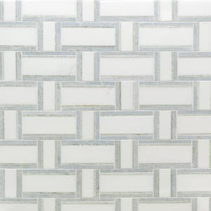 Mingle Ming Green 4 in. x 0.39 in. Polished Marble Floor and Wall Mosaic Tile Sample