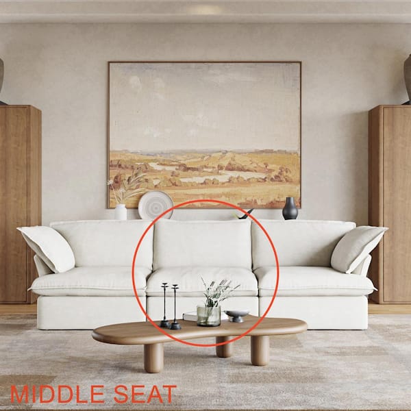 J&E Home 40.1 in. 1-piece Flared Arm Modular Velvet Modern Sectional Sofa in. White-Middle