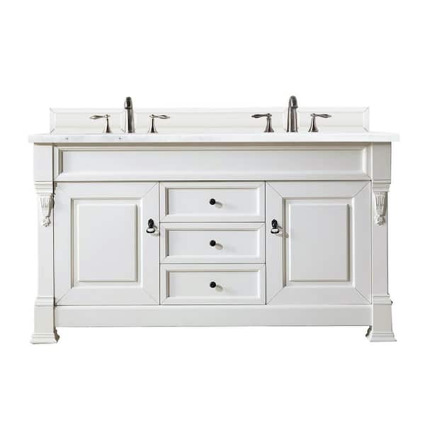 null Brookfield 60 in. W x 23.5 in. D x 34.3 in. H Double Bath Vanity in Bright White with Solid Surcace Top in Arctic Fall