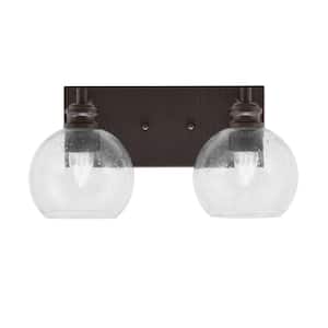 Albany 15 in. 2-Light Espresso Vanity Light with Clear Bubble Glass Shades