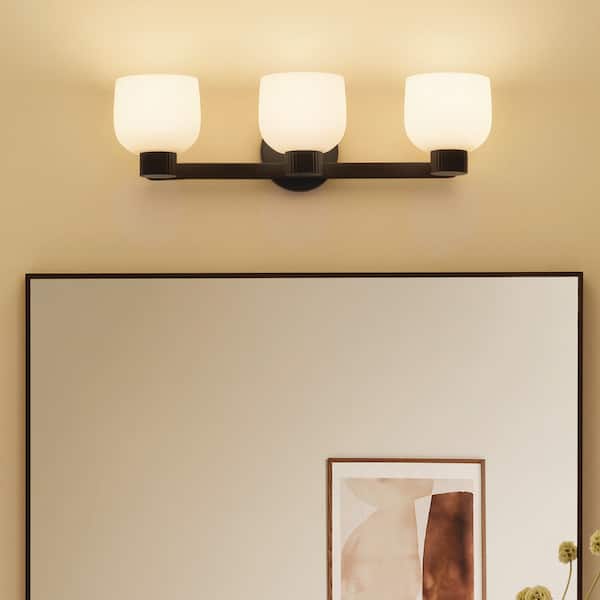 Raldric 24 in. 3-Light Black Modern Bathroom Vanity Light with Satin Etched White Glass