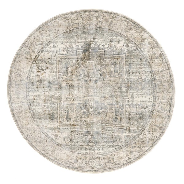 nuLOOM Ehtel Medallion Fringe Silver 8 ft. Indoor Round Rug