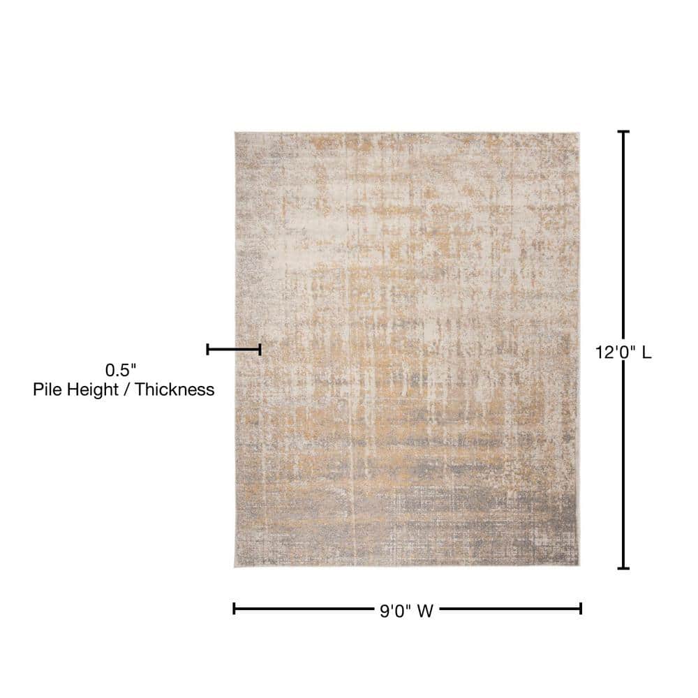 Gray and Gold 9' x 12' Synthetic Rectangular Area Rug