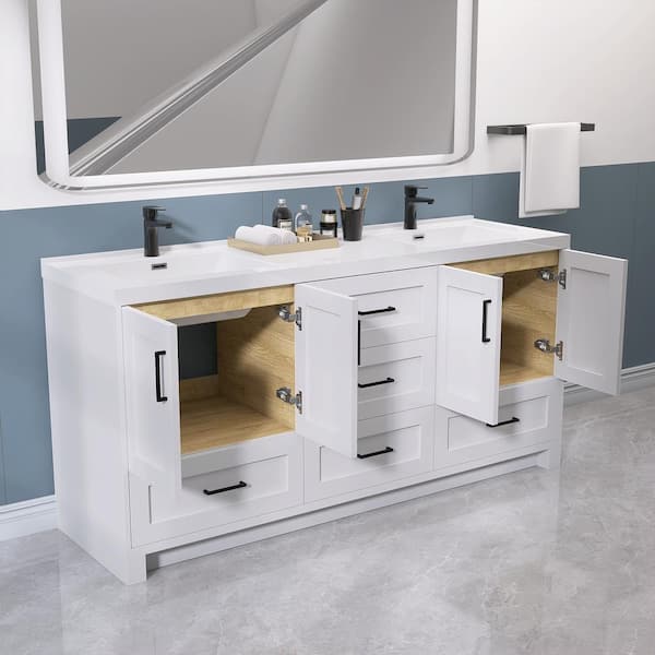 Zeafive 72 in. Double Sinks Freestanding White Bath Vanity with