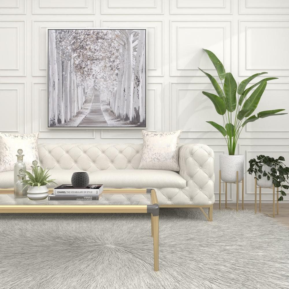 White Speckled Metal Planters with Gold Stands, Set of 2