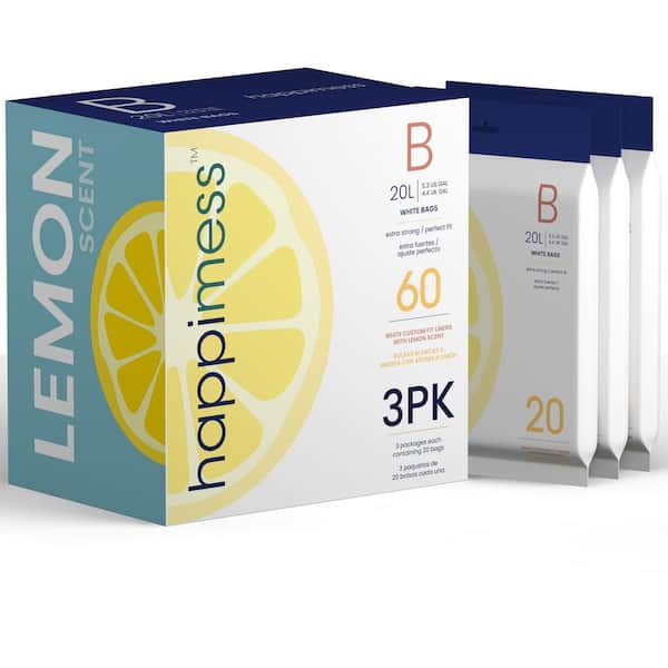 happimess 5.3 Gal. Lemon Scented Drawstring Trash Can Liner, White (60-Count, 3-Pack of 20 Liners)