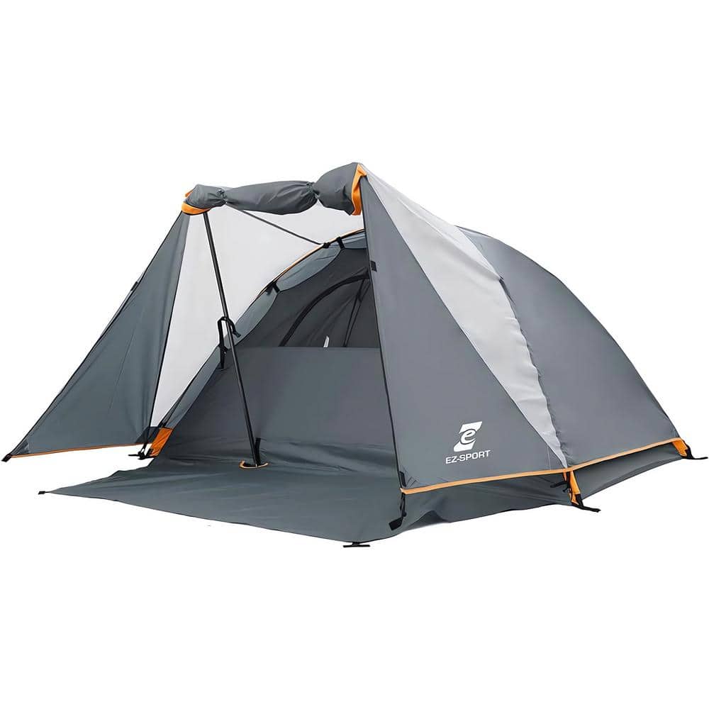 Grey Camping Tent 2-Person, Aluminum Poles Tent with Bike Shed and Rainfly-
