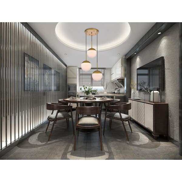 Timeless Home Ellie 3-Light Brass Pendant with 8 in. W x 7.5 in. H Frosted Glass Shade