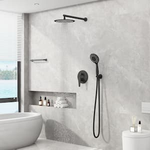 Single-Handle 5-Spray Shower Faucet Handheld Shower Combo Kit with Rain Shower Head in Black with Valve