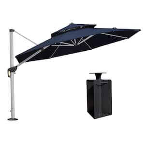 11 ft. Octagon High-Quality Aluminum Cantilever Polyester Outdoor Patio Umbrella with Base in Ground, Navy Blue