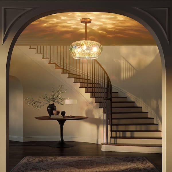 BOKT Mid-Century Gold Ceiling Light – Milk White Glass Globe Semi-Flush Mount, G9 Base, Vintage Modern For Foyer, Hallway & Kitchen