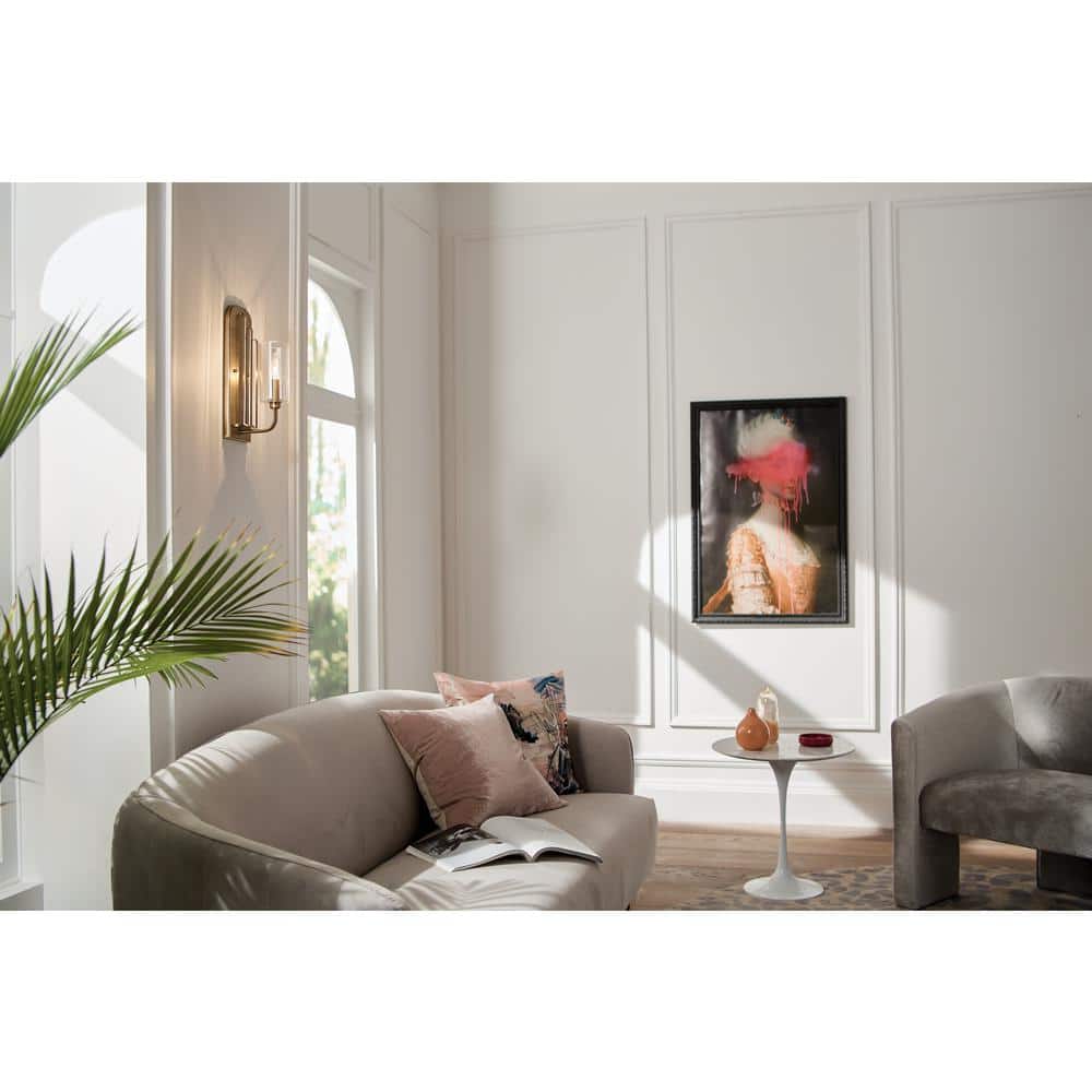 Kimrose Brushed Natural Brass Cylinder Sconce with Clear Fluted Glass