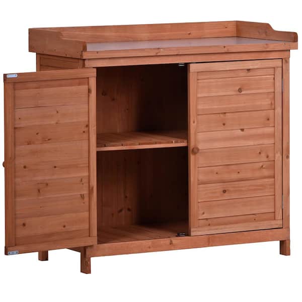 Clihome 39 in. Orange Wood Potting Bench Table Rustic Garden Workstation Storage Cabinet Garden Shed