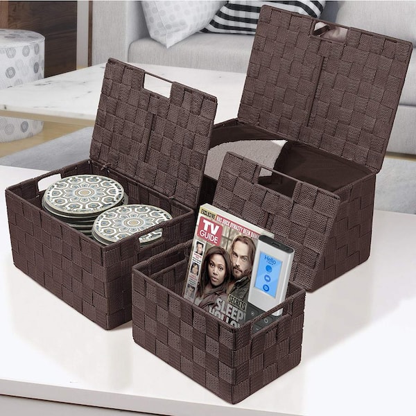 Sorbus 3 Sizes Storage Basket with Lid, Mesh Hand-Woven Organizers