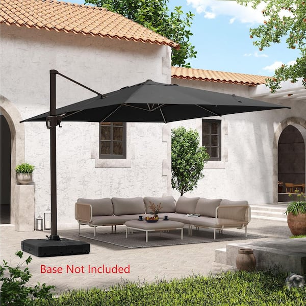 Pellebant 11 ft. x 11 ft. Square Aluminum Outdoor Heavy-Duty 360° Rotation Cantilever Patio Umbrella in Black, No Base