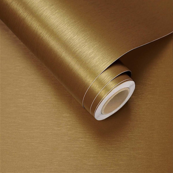 Gold Metallic Brushed Peel and Stick Wallpaper Roll Vinyl Self Adhesive Textured Contact Paper for Wall(Cover 36 sq.ft.)
