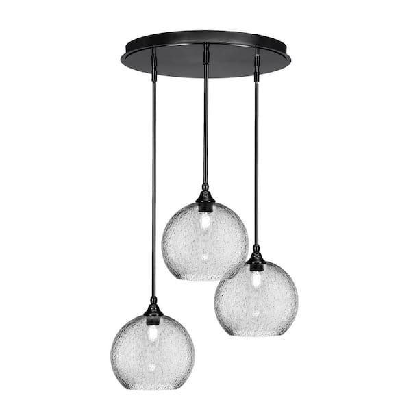 Unbranded Villa 3 Light Matte Black Pendant, Cluster Pendant Light with 9.5 in. Smoke Bubble Glass Shades, No bulb Included