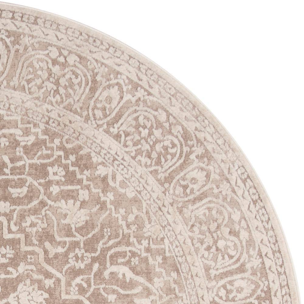 Elegant Floral Essence 5' Round Gray Synthetic Area Rug