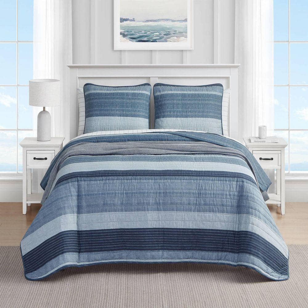 Nautica Ridgeport 3-Piece Blue Cotton Full/Queen Quilt Set
