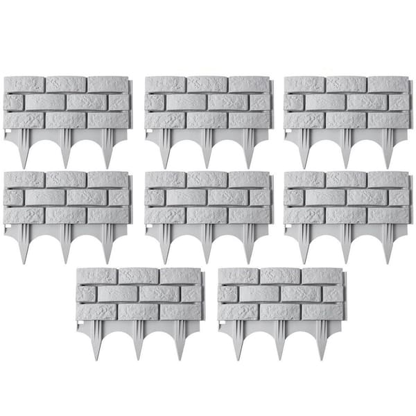 11.33 ft. x 7.5 in. Gray No Dig Plastic Wall Block Landscape Edging for Mulch Flower Bed Patio Lawn Path Walkway 8-Piece