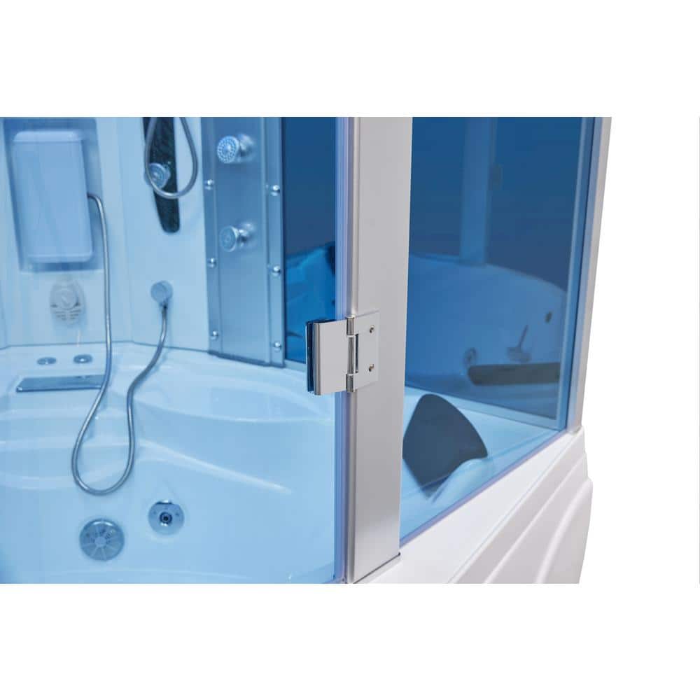 Mesa Blue Glass Steam Shower with Jetted Massage Tub