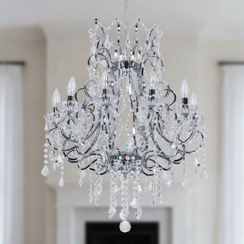 Maxax Atlanta 10-Light 24.5 in. Chrome Crystal Traditional Candle
