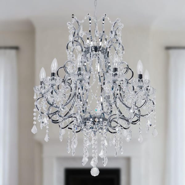Atlanta 10-Light 24.5 in. Chrome Crystal Traditional Candle Dimmable Chandeliers Living Dining Foyer Lighting